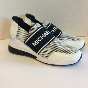 Michael Michael Kors Felix Extreme Trainer Size 10m White Navy Slip On Wedge